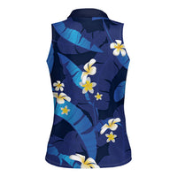 Teal Purple Banana Leaf Hawaii Women Sleeveless Polo Shirt Lau Maia Plumeria Tropical Summer Vibes