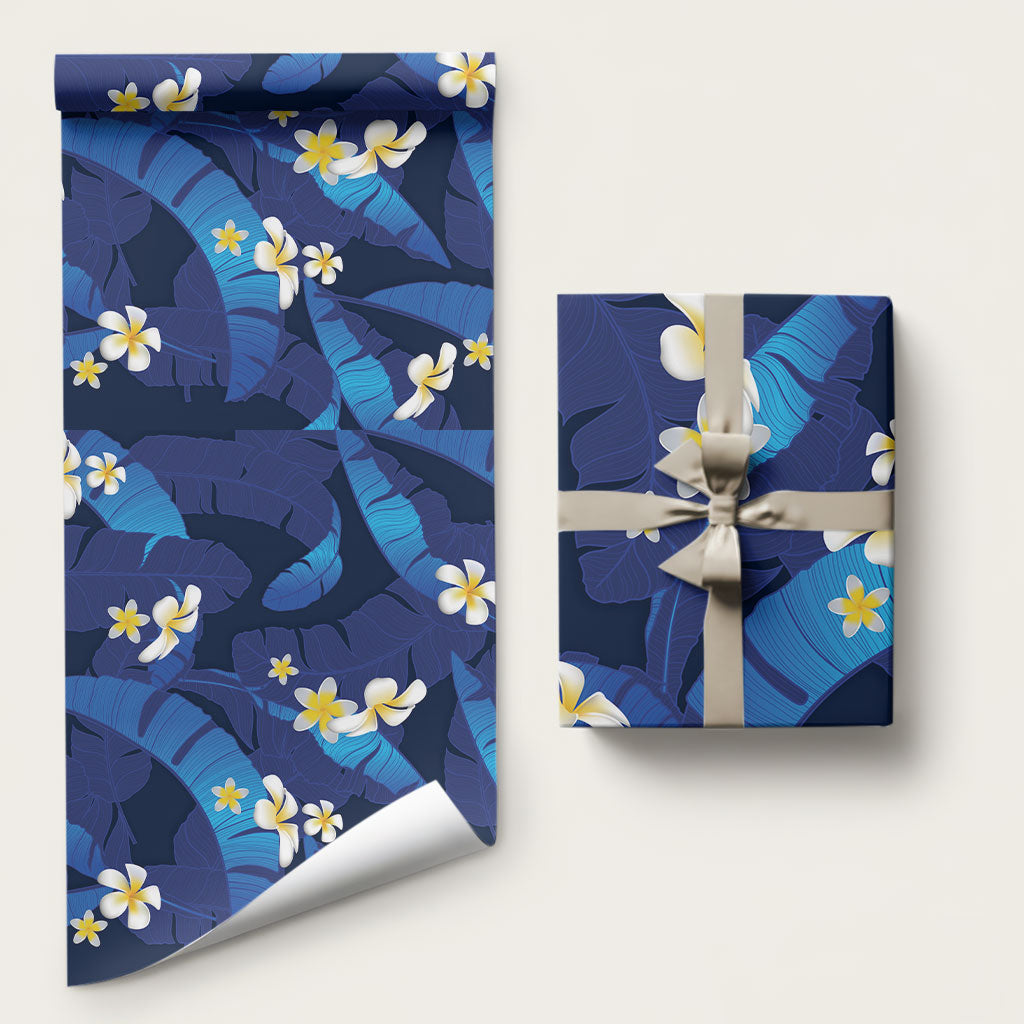 Teal Purple Banana Leaf Hawaii Wrapping Paper Lau Maia Plumeria Tropical Summer Vibes