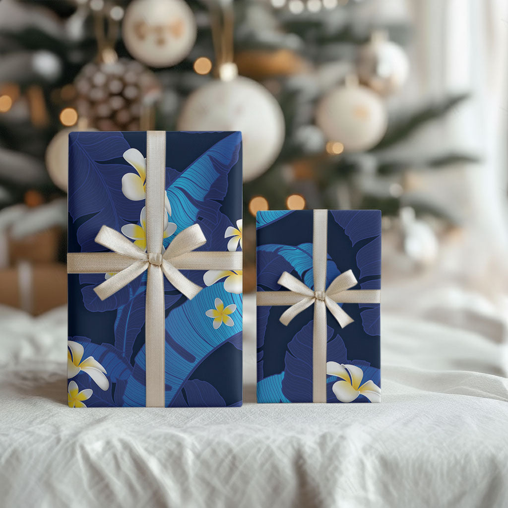 Teal Purple Banana Leaf Hawaii Wrapping Paper Lau Maia Plumeria Tropical Summer Vibes