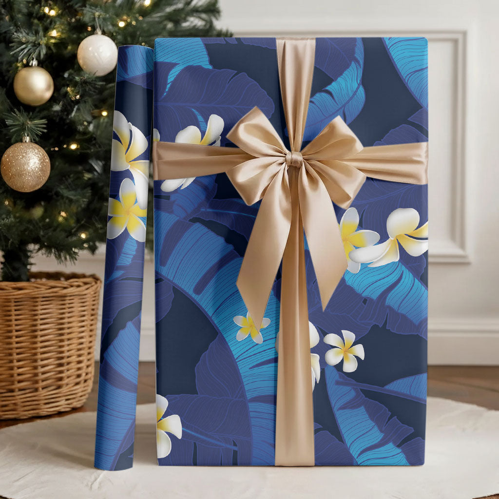 Teal Purple Banana Leaf Hawaii Wrapping Paper Lau Maia Plumeria Tropical Summer Vibes