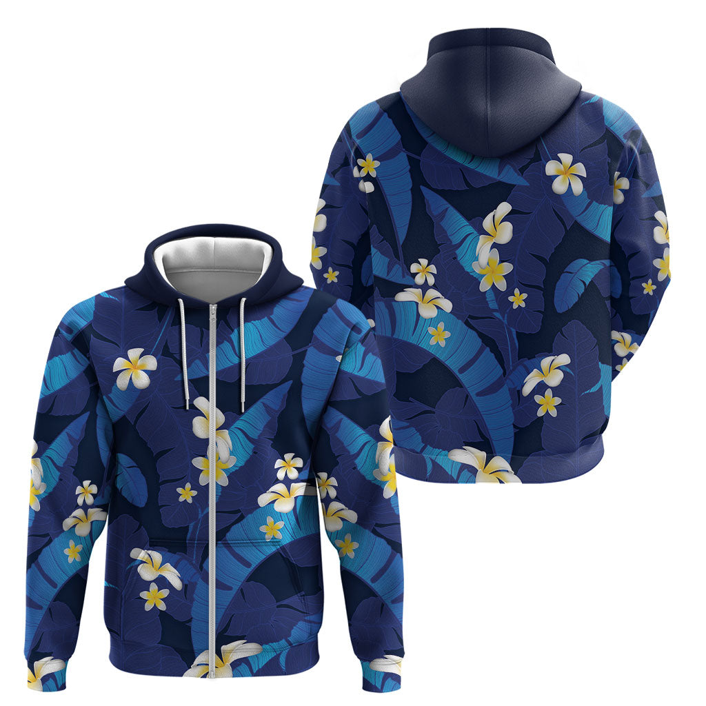Teal Purple Banana Leaf Hawaii Zip Hoodie Lau Maia Plumeria Tropical Summer Vibes