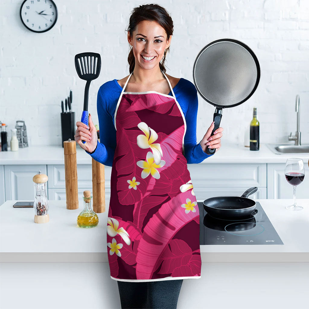 Pink Banana Leaf Hawaii Apron Lau Maia Plumeria Tropical Summer Vibes