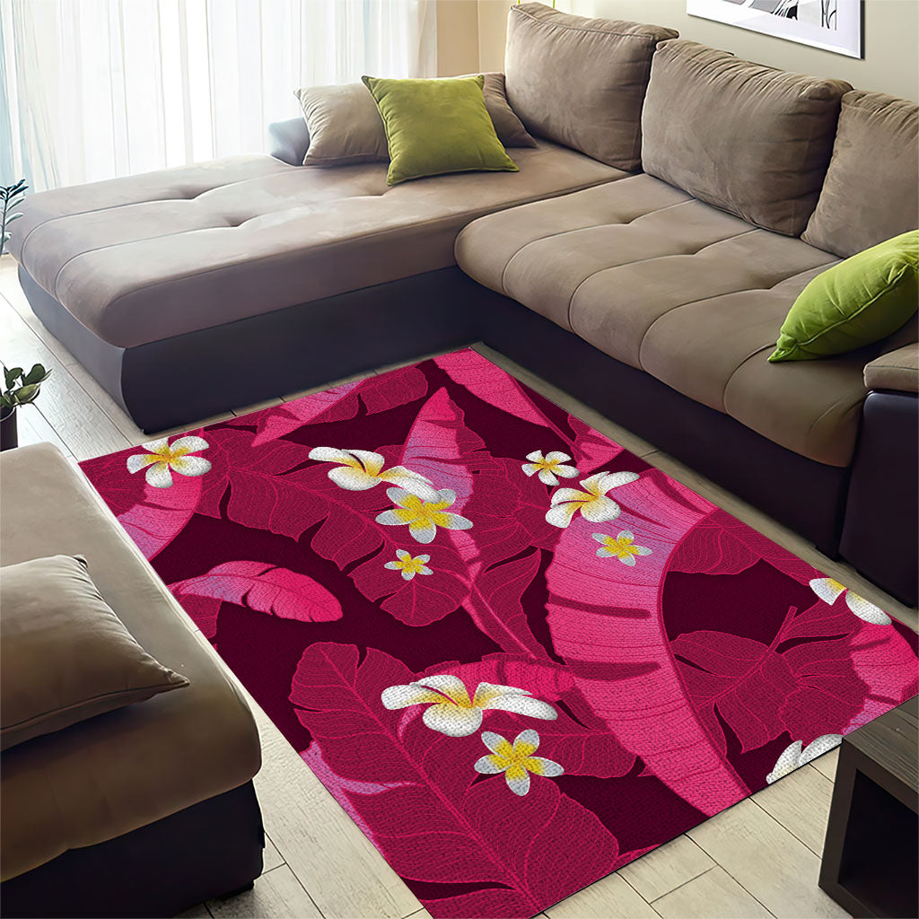 Pink Banana Leaf Hawaii Area Rug Lau Maia Plumeria Tropical Summer Vibes