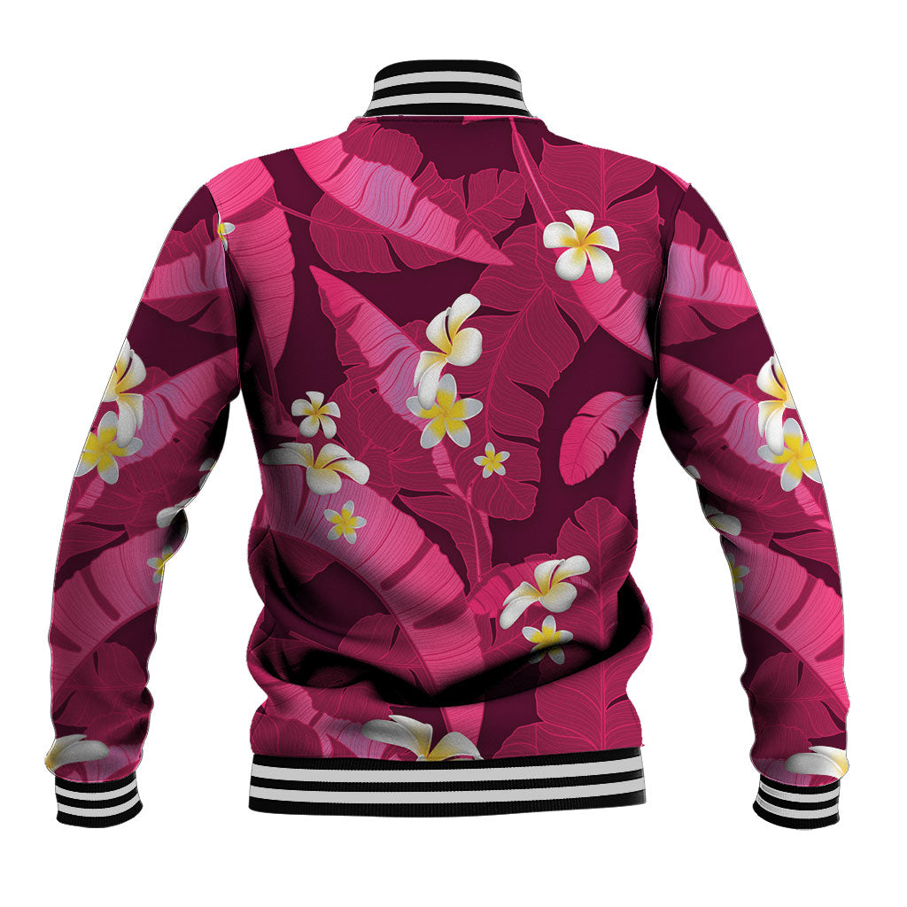 Pink Banana Leaf Hawaii Baseball Jacket Lau Maia Plumeria Tropical Summer Vibes