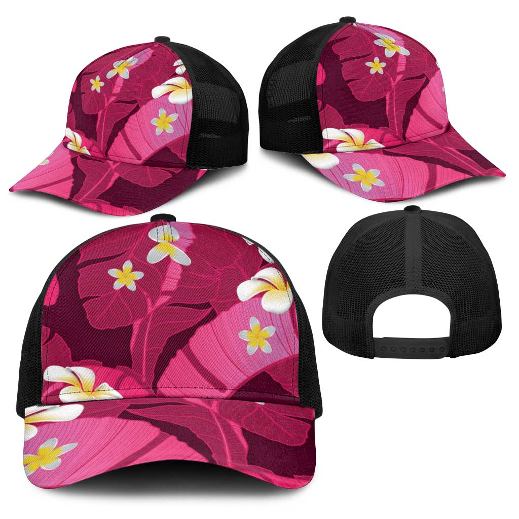 Pink Banana Leaf Hawaii Baseball Net Cap Lau Maia Plumeria Tropical Summer Vibes