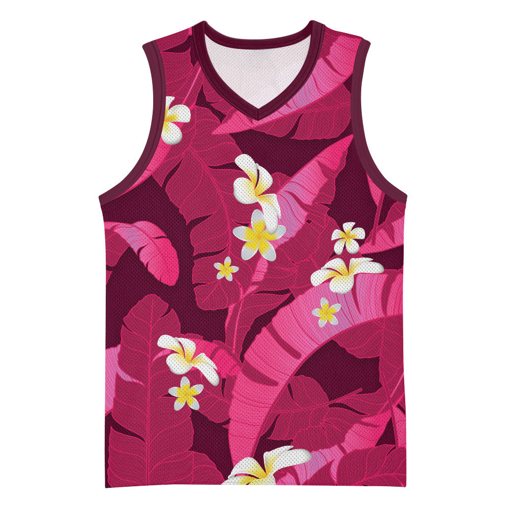 Pink Banana Leaf Hawaii Basketball Jersey Lau Maia Plumeria Tropical Summer Vibes