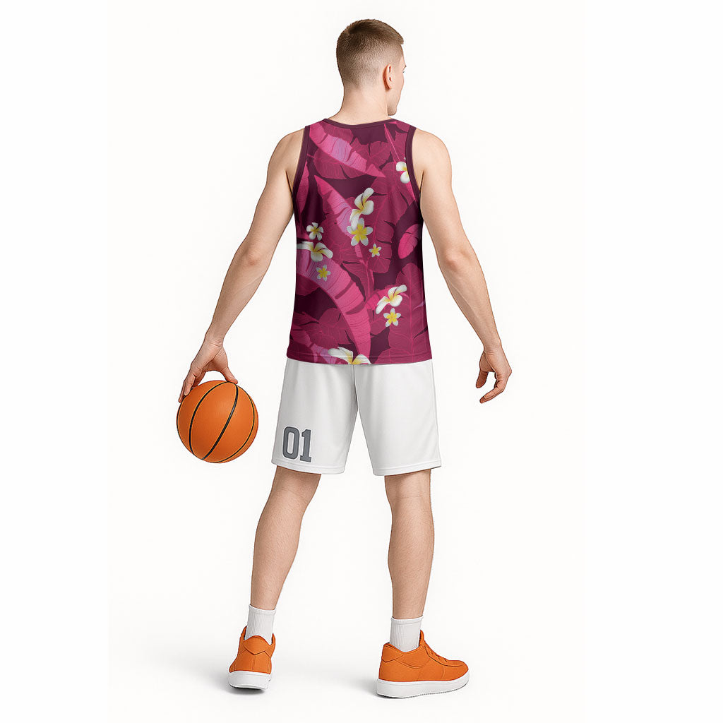 Pink Banana Leaf Hawaii Basketball Jersey Lau Maia Plumeria Tropical Summer Vibes