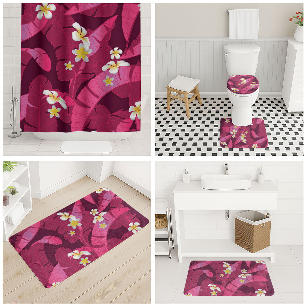 Pink Banana Leaf Hawaii Bathroom Set Lau Maia Plumeria Tropical Summer Vibes