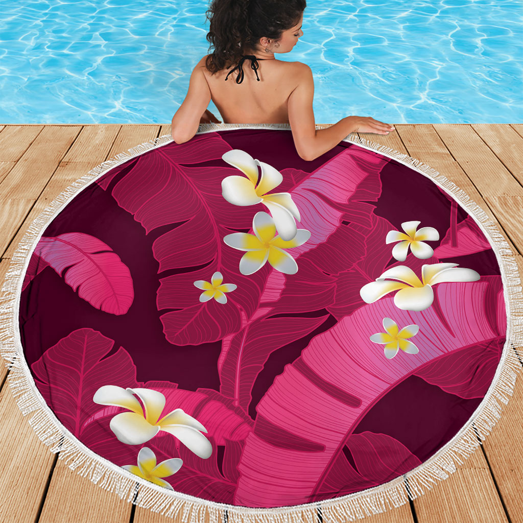 Pink Banana Leaf Hawaii Beach Blanket Lau Maia Plumeria Tropical Summer Vibes