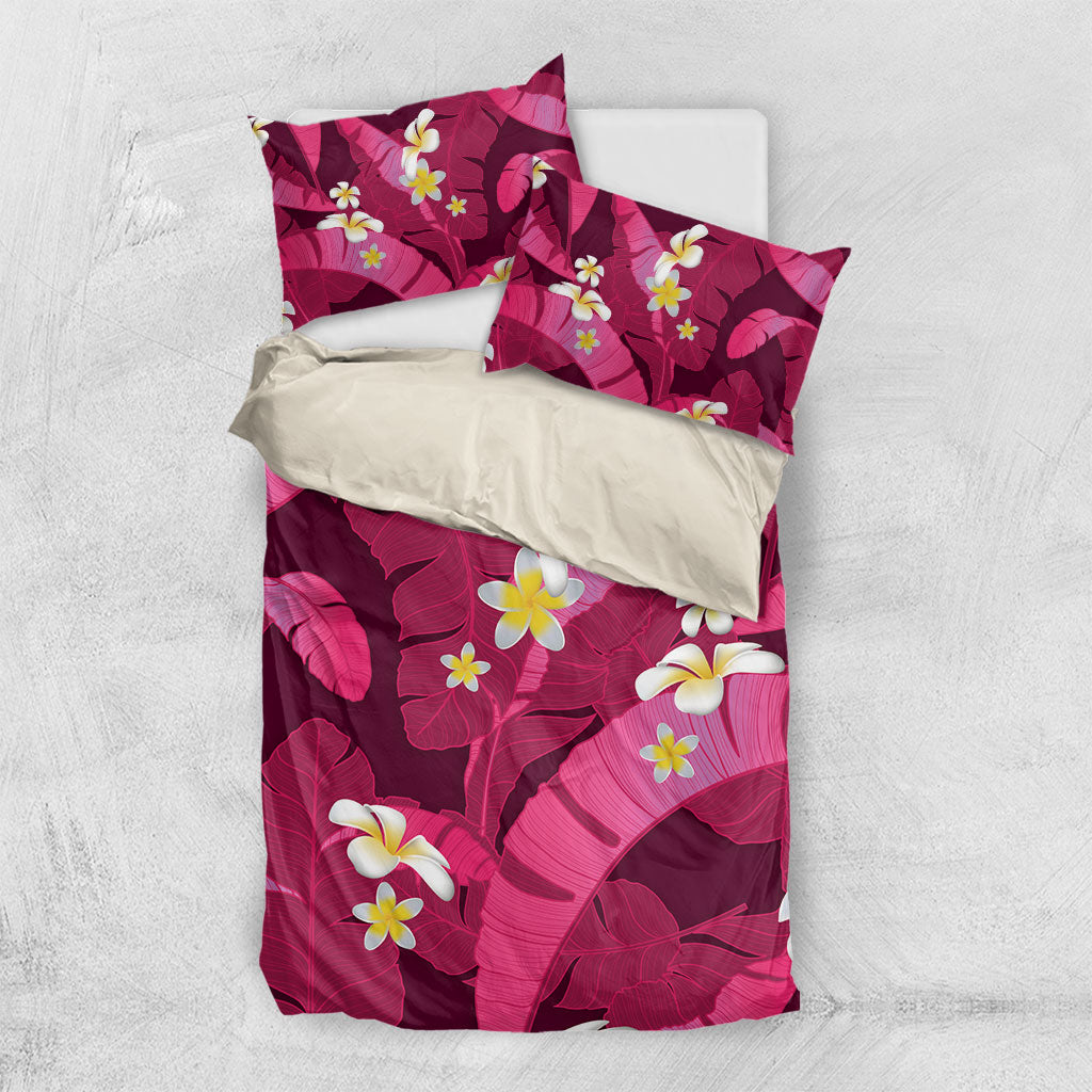 Pink Banana Leaf Hawaii Bedding Set Lau Maia Plumeria Tropical Summer Vibes