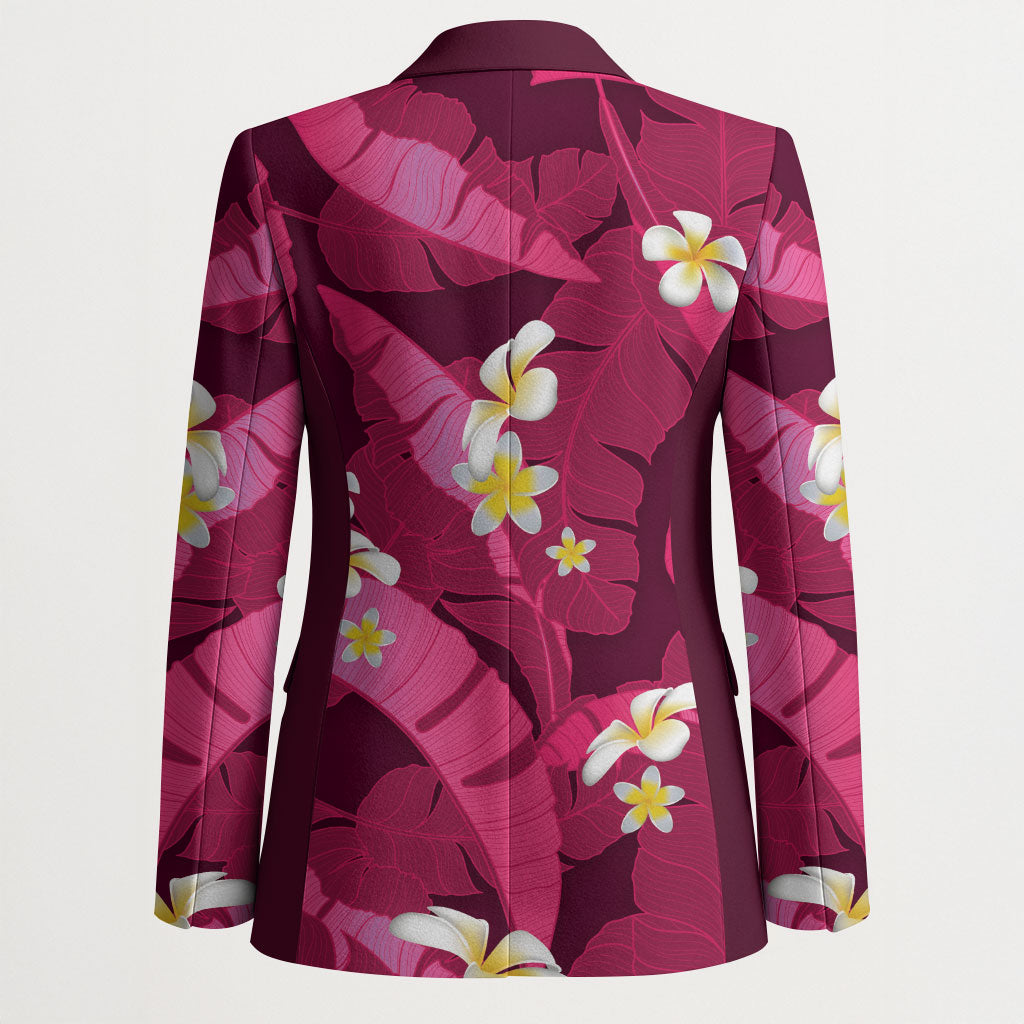 Pink Banana Leaf Hawaii Blazer Lau Maia Plumeria Tropical Summer Vibes