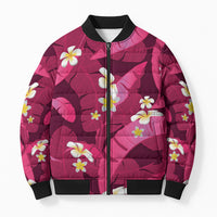 Pink Banana Leaf Hawaii Bomber Puffer Jacket Lau Maia Plumeria Tropical Summer Vibes