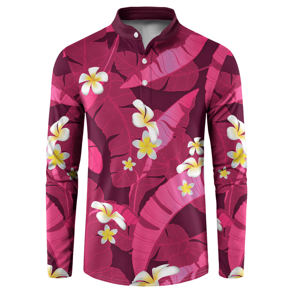 Pink Banana Leaf Hawaii Button Sweatshirt Lau Maia Plumeria Tropical Summer Vibes