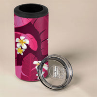 Pink Banana Leaf Hawaii 4 in 1 Can Cooler Tumbler Lau Maia Plumeria Tropical Summer Vibes