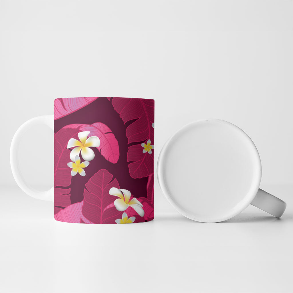 Pink Banana Leaf Hawaii Ceramic Mug Lau Maia Plumeria Tropical Summer Vibes