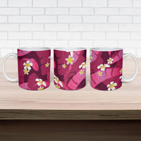 Pink Banana Leaf Hawaii Ceramic Mug Lau Maia Plumeria Tropical Summer Vibes
