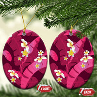 Pink Banana Leaf Hawaii Ceramic Ornament Lau Maia Plumeria Tropical Summer Vibes LT14 Oval Pink - Polynesian Pride