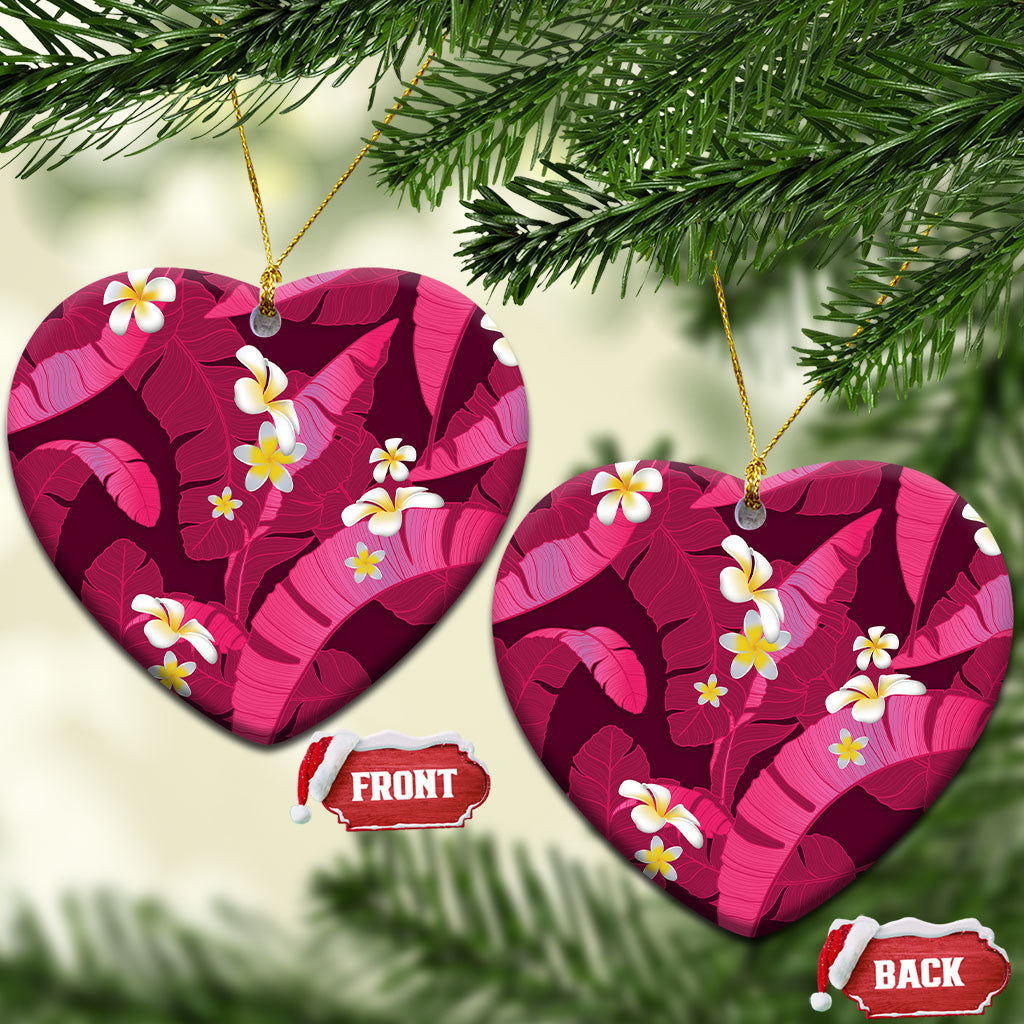 Pink Banana Leaf Hawaii Ceramic Ornament Lau Maia Plumeria Tropical Summer Vibes LT14 Heart Pink - Polynesian Pride