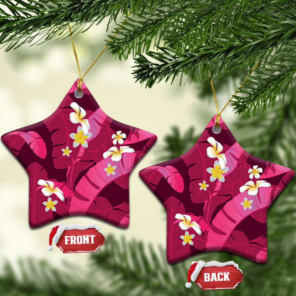 Pink Banana Leaf Hawaii Ceramic Ornament Lau Maia Plumeria Tropical Summer Vibes LT14 Star Pink - Polynesian Pride