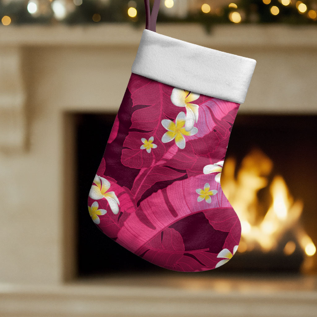 Pink Banana Leaf Hawaii Christmas Stocking Lau Maia Plumeria Tropical Summer Vibes LT14 Set of 2 Pink - Polynesian Pride