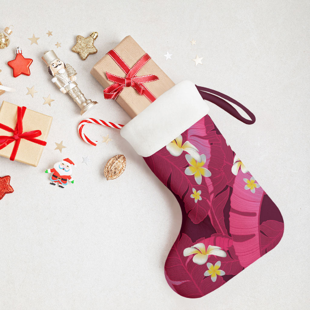 Pink Banana Leaf Hawaii Christmas Stocking Lau Maia Plumeria Tropical Summer Vibes LT14 - Polynesian Pride