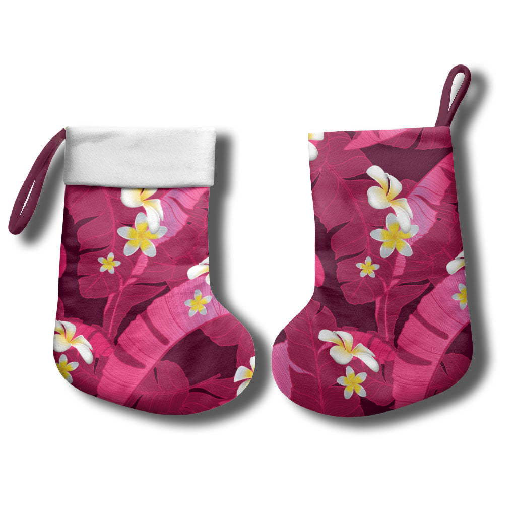 Pink Banana Leaf Hawaii Christmas Stocking Lau Maia Plumeria Tropical Summer Vibes LT14 - Polynesian Pride