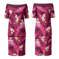 Pink Banana Leaf Hawaii Couples Matching Puletasi and Hawaiian Shirt Lau Maia Plumeria Tropical Summer Vibes