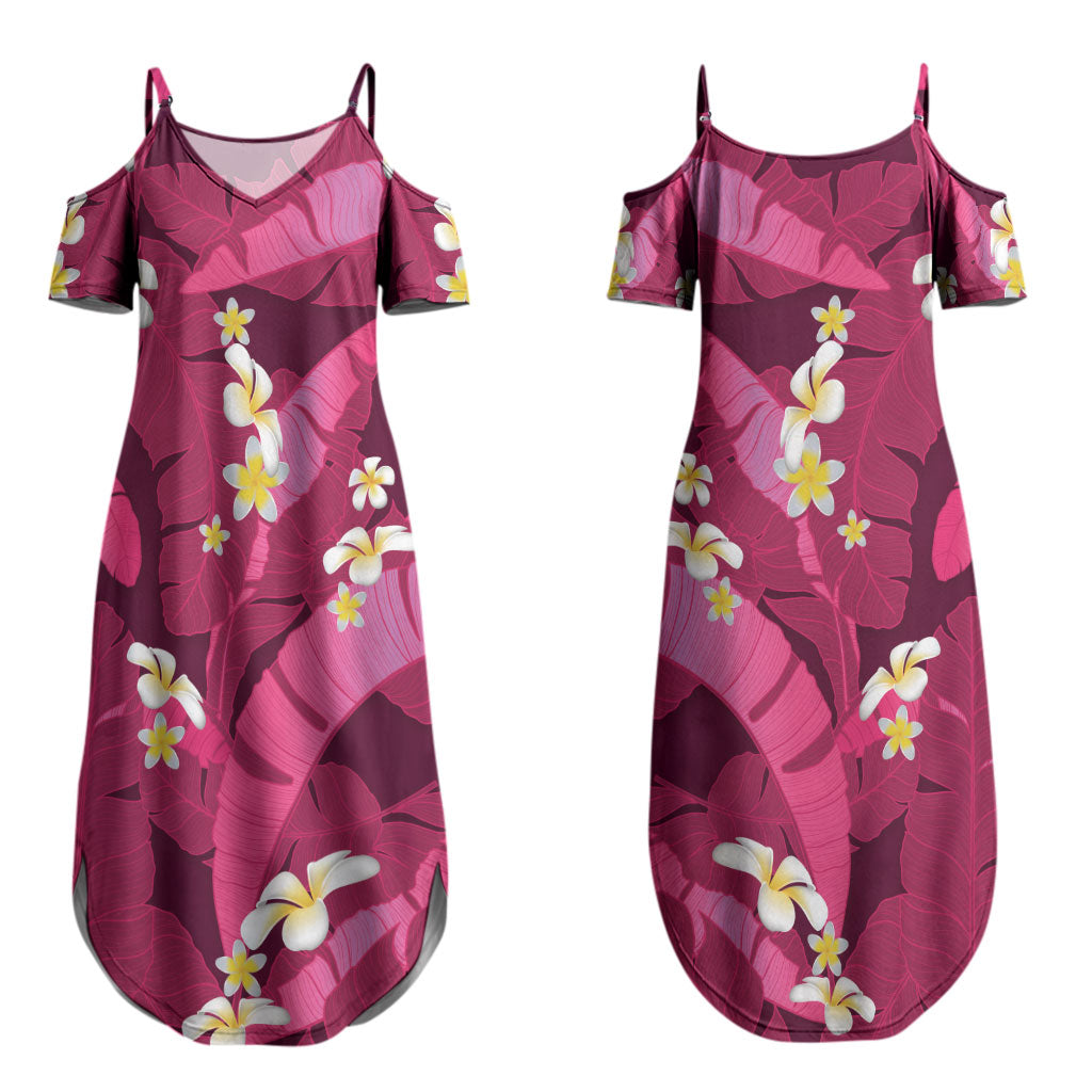 Pink Banana Leaf Hawaii Couples Matching Summer Maxi Dress and Hawaiian Shirt Lau Maia Plumeria Tropical Summer Vibes