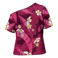 Pink Banana Leaf Hawaii Cross Shoulder Shirt Lau Maia Plumeria Tropical Summer Vibes