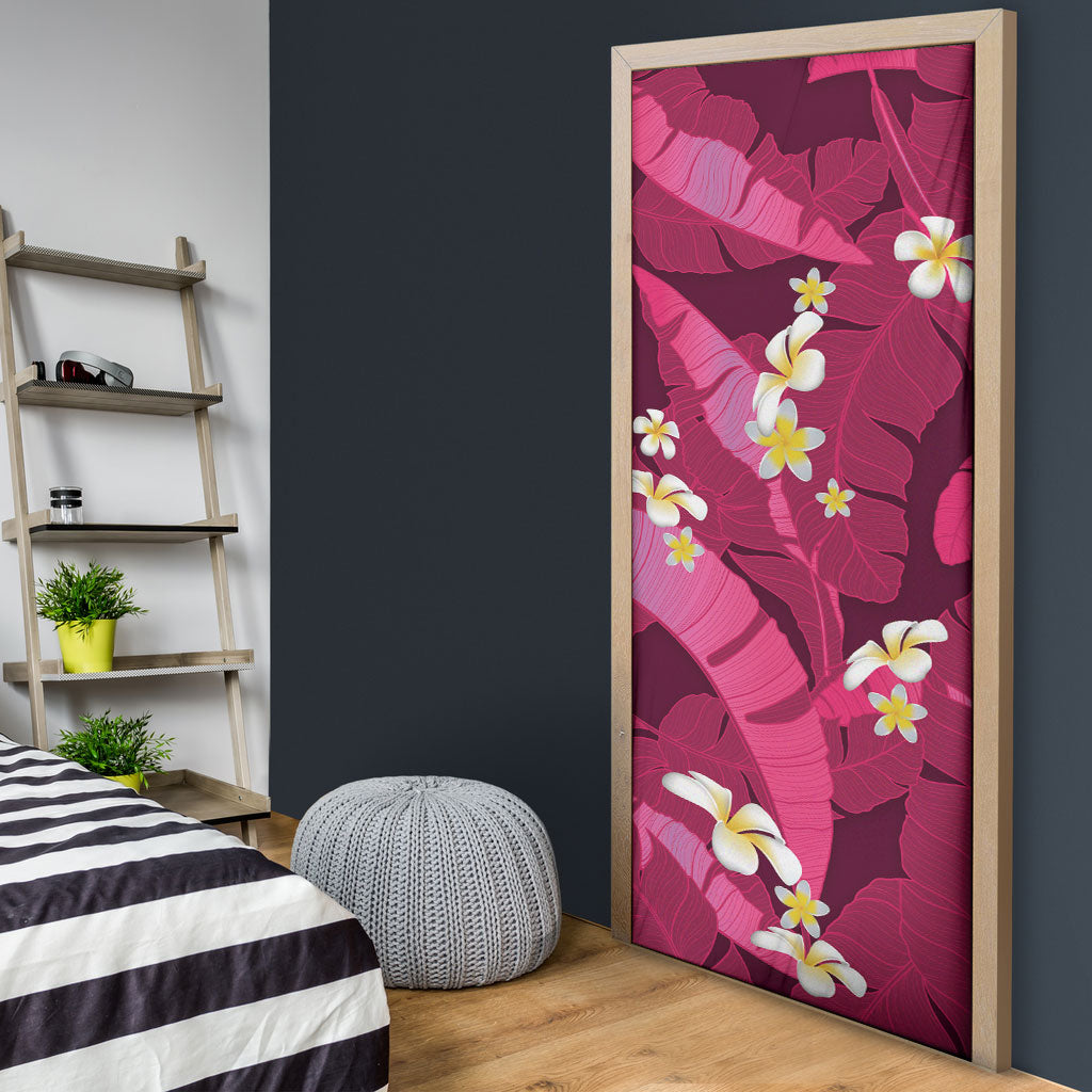 Pink Banana Leaf Hawaii Door Cover Lau Maia Plumeria Tropical Summer Vibes
