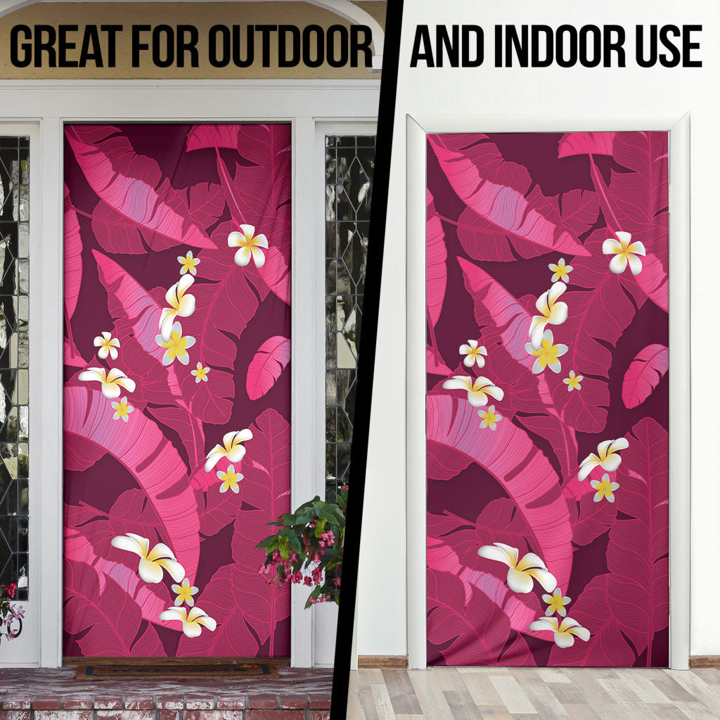 Pink Banana Leaf Hawaii Door Cover Lau Maia Plumeria Tropical Summer Vibes