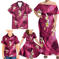 Pink Banana Leaf Hawaii Family Matching Off Shoulder Maxi Dress and Hawaiian Shirt Lau Maia Plumeria Tropical Summer Vibes
