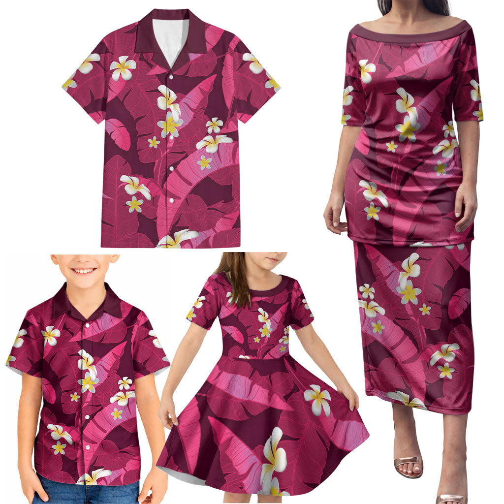 Pink Banana Leaf Hawaii Family Matching Puletasi and Hawaiian Shirt Lau Maia Plumeria Tropical Summer Vibes LT14 - Polynesian Pride