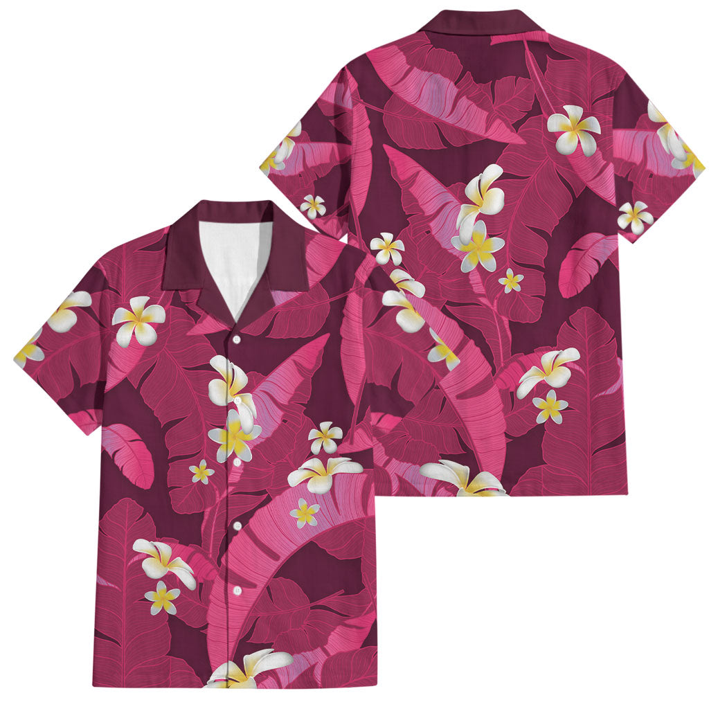 Pink Banana Leaf Hawaii Family Matching Puletasi and Hawaiian Shirt Lau Maia Plumeria Tropical Summer Vibes