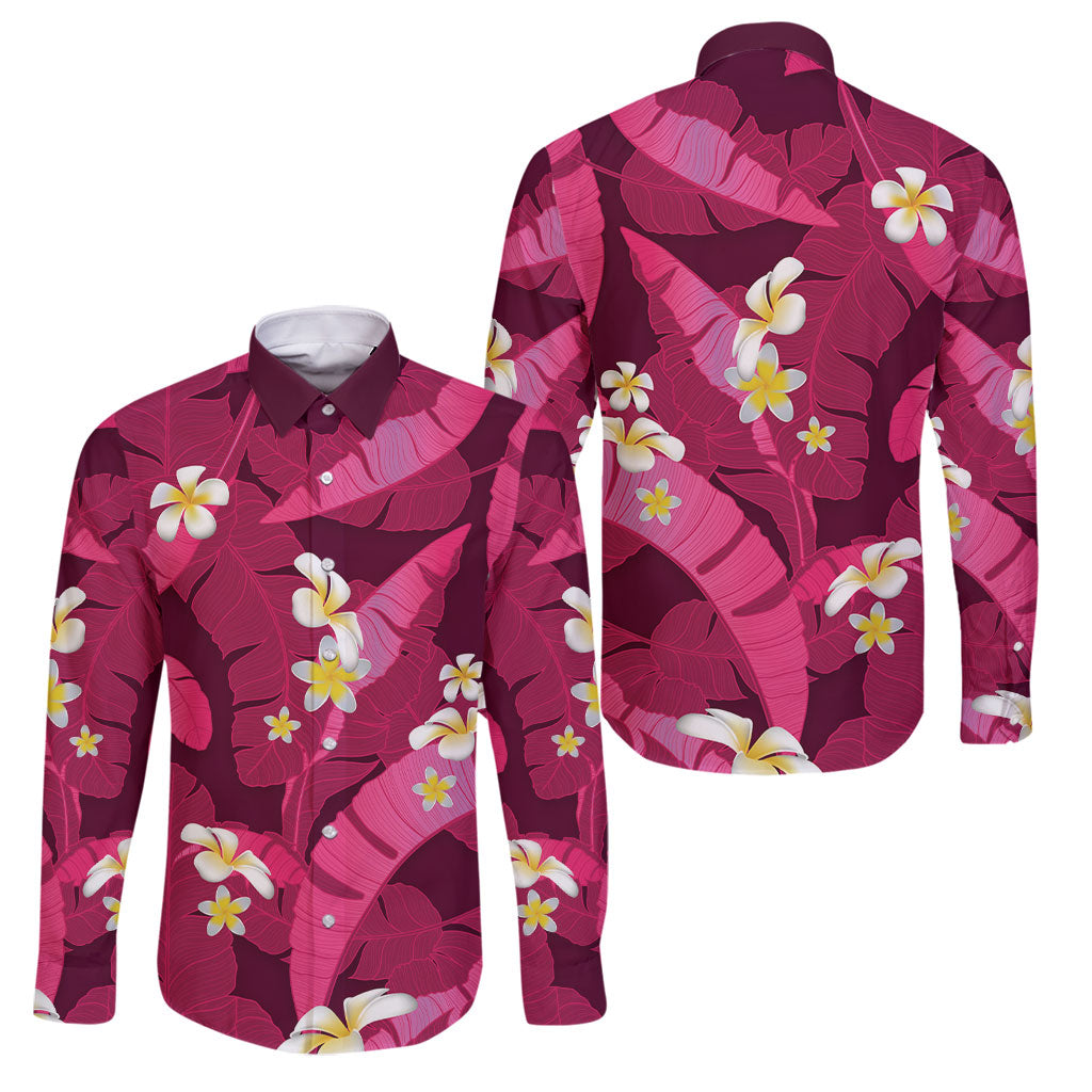 Pink Banana Leaf Hawaii Family Matching Summer Maxi Dress and Hawaiian Shirt Lau Maia Plumeria Tropical Summer Vibes