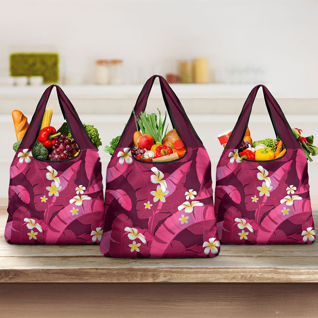 Pink Banana Leaf Hawaii Grocery Bag Lau Maia Plumeria Tropical Summer Vibes