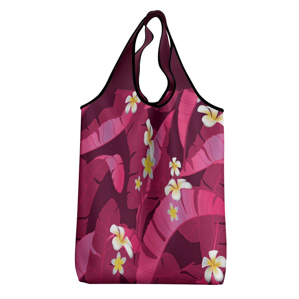 Pink Banana Leaf Hawaii Grocery Bag Lau Maia Plumeria Tropical Summer Vibes