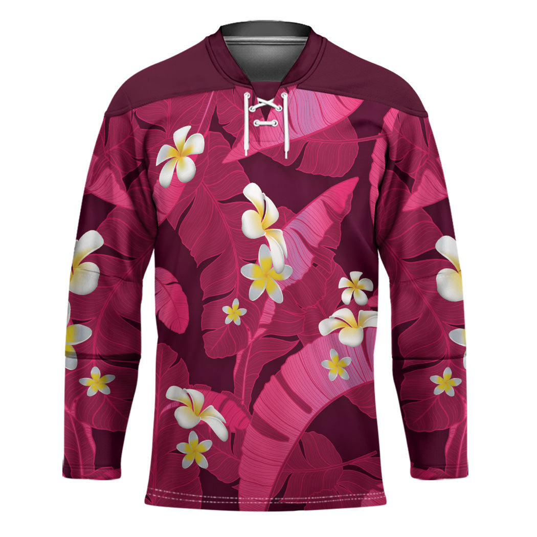 Pink Banana Leaf Hawaii Hockey Jersey Lau Maia Plumeria Tropical Summer Vibes