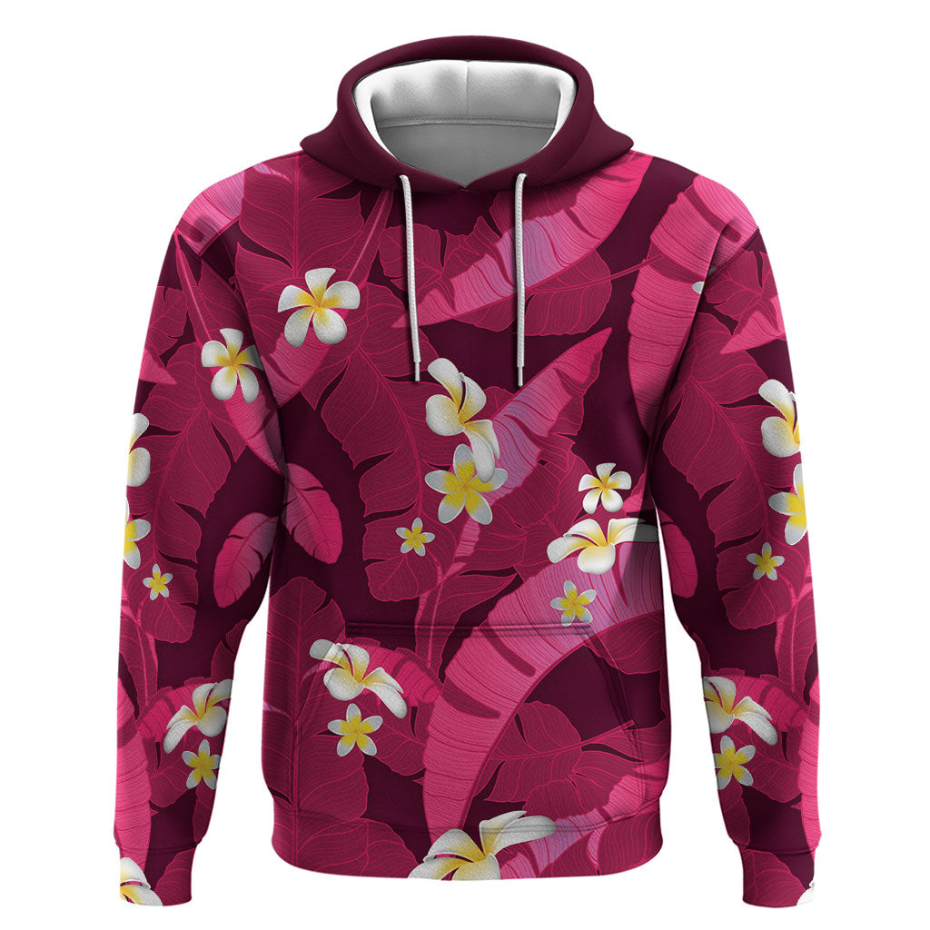 Pink Banana Leaf Hawaii Hoodie Lau Maia Plumeria Tropical Summer Vibes