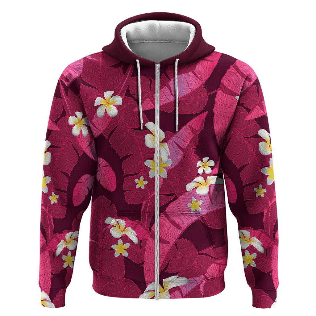 Pink Banana Leaf Hawaii Hoodie Lau Maia Plumeria Tropical Summer Vibes