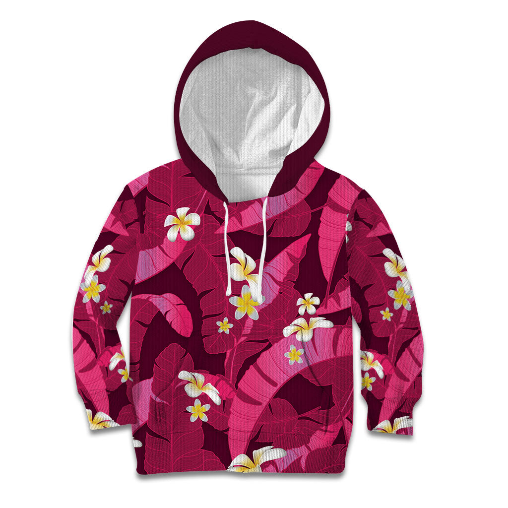Pink Banana Leaf Hawaii Kid Hoodie Lau Maia Plumeria Tropical Summer Vibes