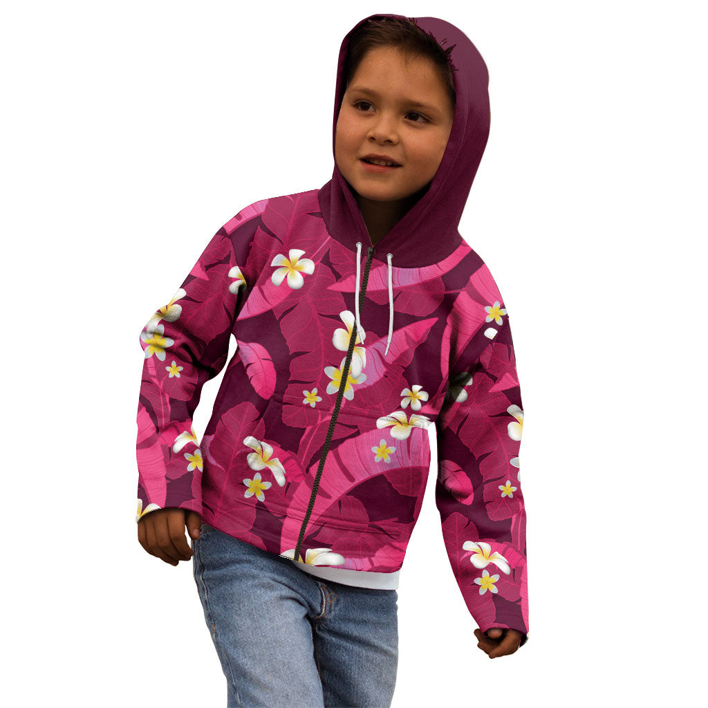 Pink Banana Leaf Hawaii Kid Hoodie Lau Maia Plumeria Tropical Summer Vibes