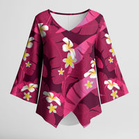 Pink Banana Leaf Hawaii Kimono Sleeve Blouse Lau Maia Plumeria Tropical Summer Vibes