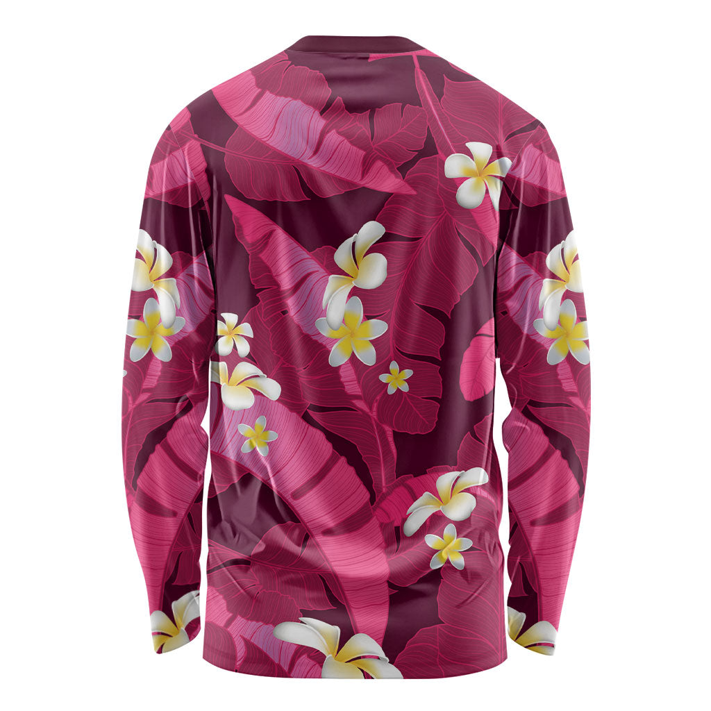 Pink Banana Leaf Hawaii Long Sleeve Shirt Lau Maia Plumeria Tropical Summer Vibes