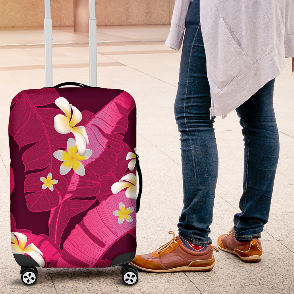 Pink Banana Leaf Hawaii Luggage Cover Lau Maia Plumeria Tropical Summer Vibes