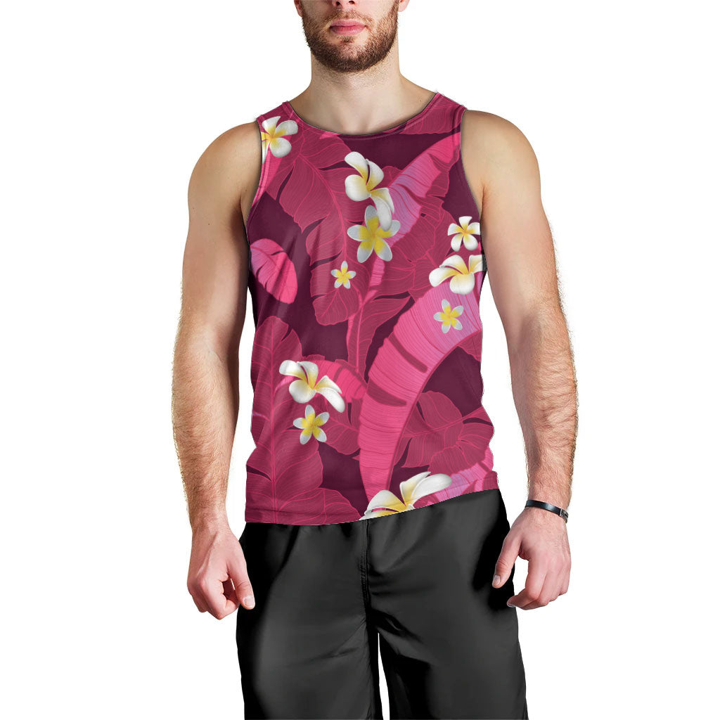 Pink Banana Leaf Hawaii Men Tank Top Lau Maia Plumeria Tropical Summer Vibes