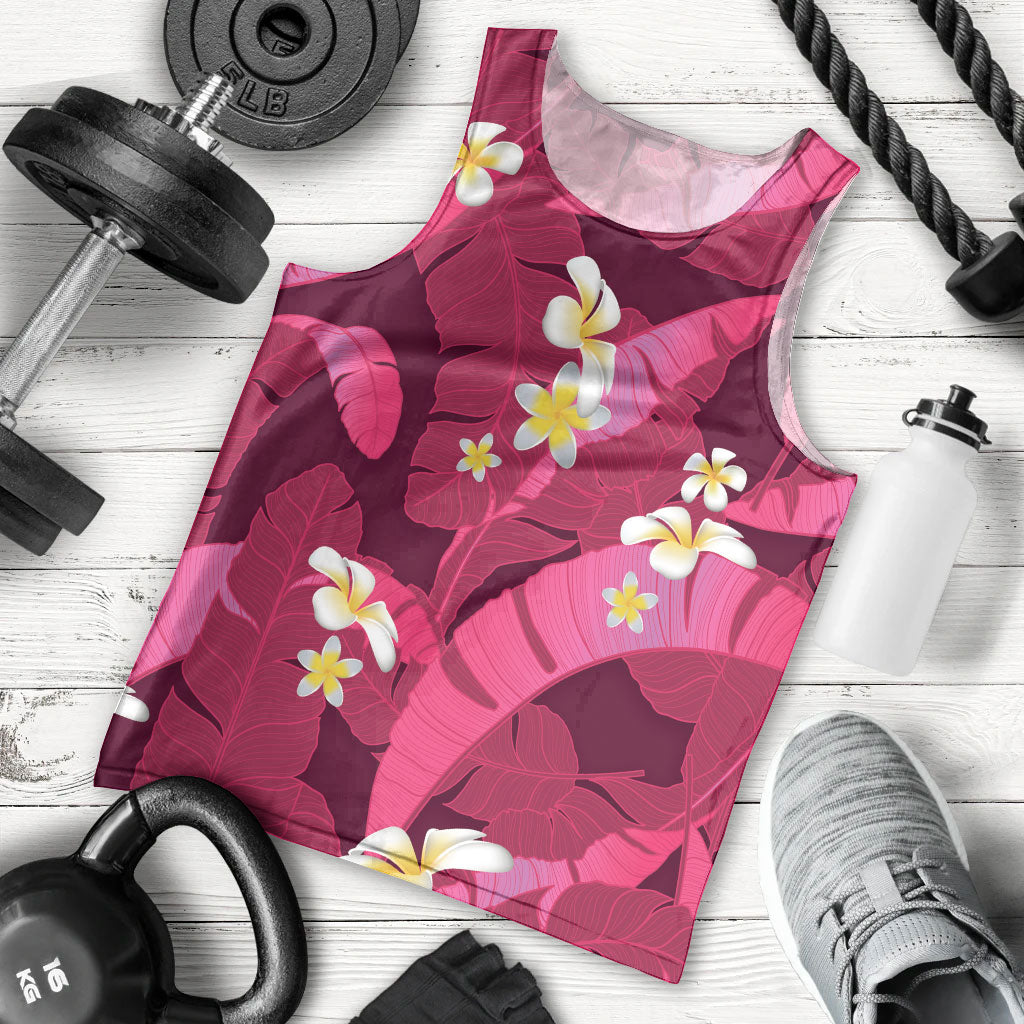 Pink Banana Leaf Hawaii Men Tank Top Lau Maia Plumeria Tropical Summer Vibes