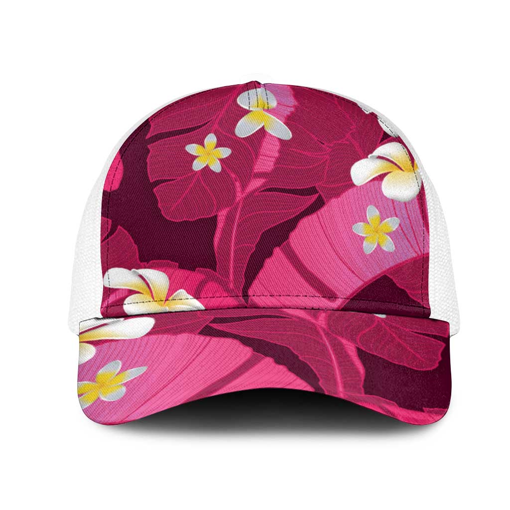 Pink Banana Leaf Hawaii Mesh Trucker Cap Lau Maia Plumeria Tropical Summer Vibes