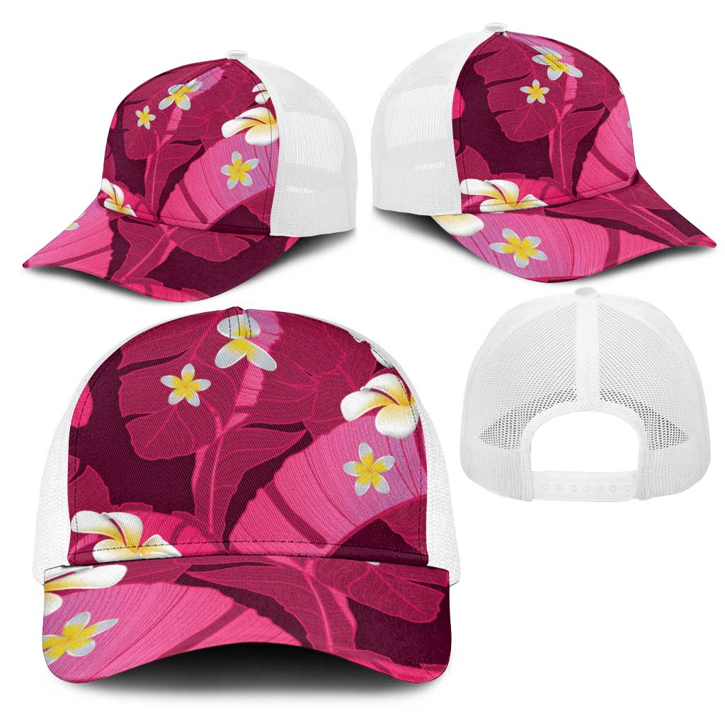 Pink Banana Leaf Hawaii Mesh Trucker Cap Lau Maia Plumeria Tropical Summer Vibes