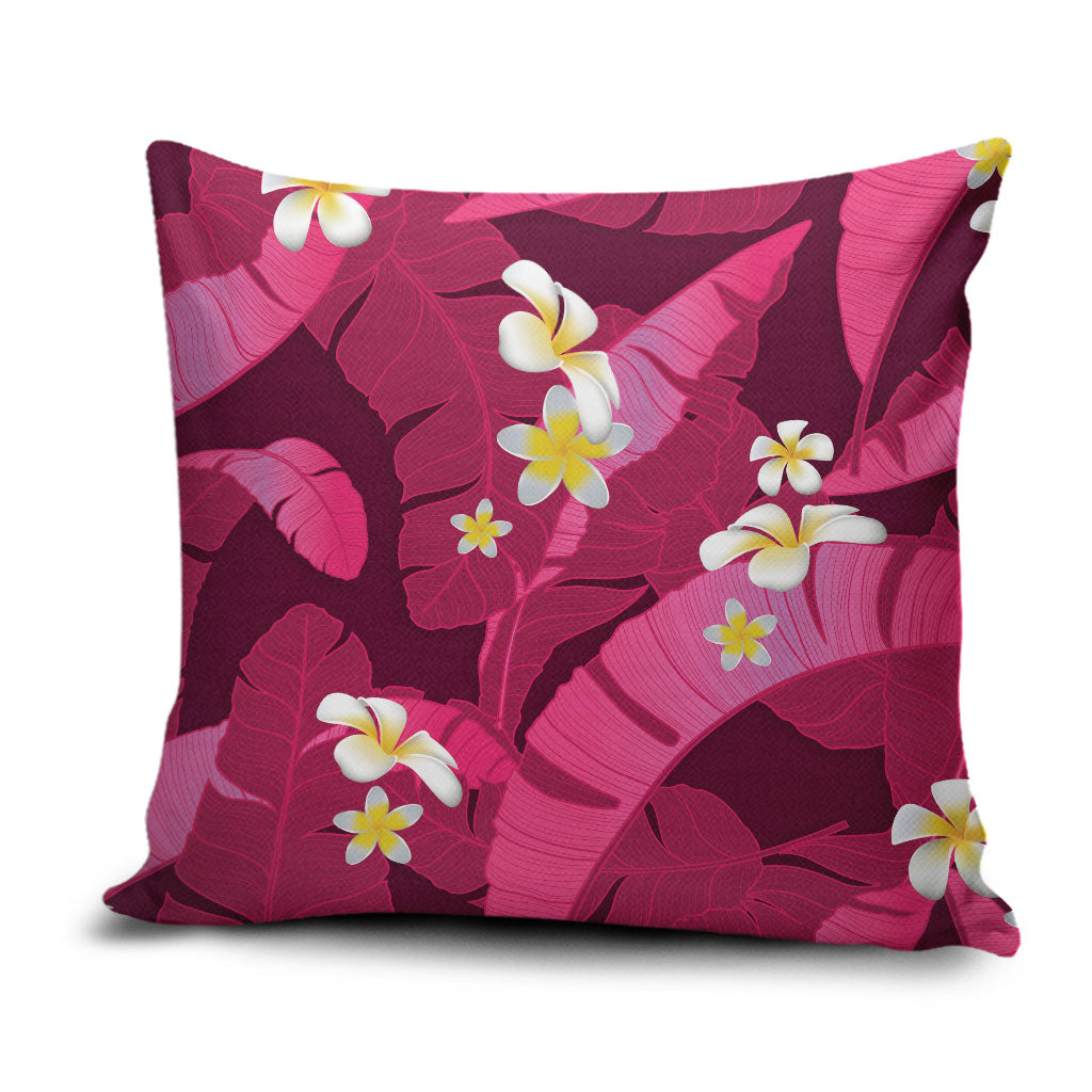 Pink Banana Leaf Hawaii Pillow Cover Lau Maia Plumeria Tropical Summer Vibes